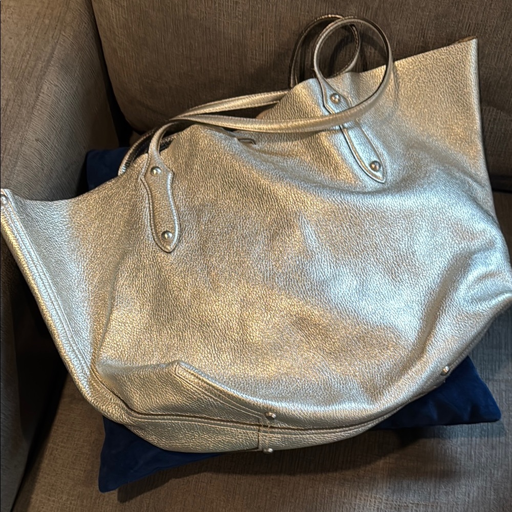 Annabel Ingall Silver Tote Bag with Luxurious Texture